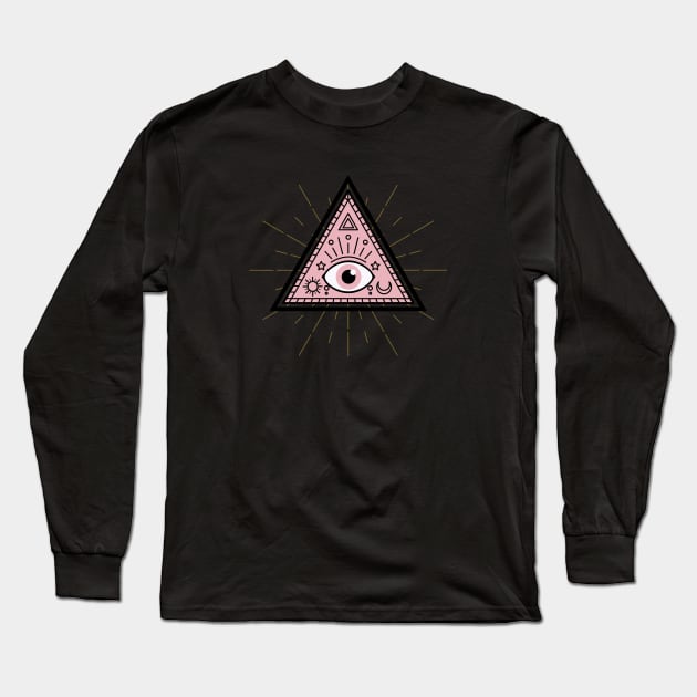 All Seeing eye Pink Black and Gold Long Sleeve T-Shirt by Just In Tee Shirts